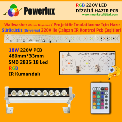 RGB IR Kumandalı 220 Volt 18 Watt SMD 2835 Ledli Hazır Wallwasher PCB