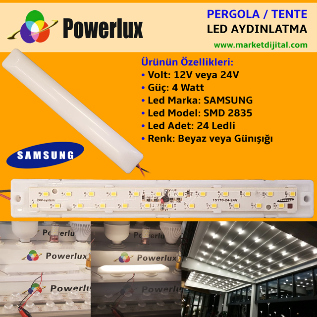 Pergola Tente Led Aydınlatma Samsung 2835 Ledli 4W 24 Volt - Günışığı