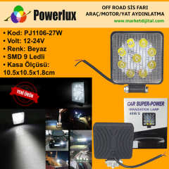 PJ1106-27W Motor Aydınlatma Kasası 9 SMD Ledli 12-24V Off Road (Beyaz)