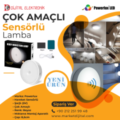 POWERLUX Çok Amaçlı Şarjlı Hareket Sensörlü Led Lamba Yuvarlak