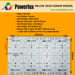 96x1 Watt Osram Ledli  3030 205x125mm Modül