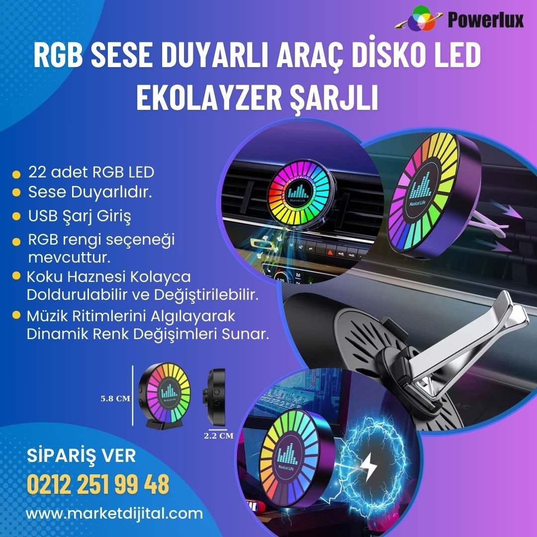 Rgb Sese Duyarlı Araç Disko LED Ekolayzer Şarjlı