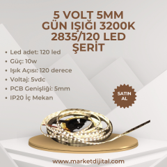 5 volt 5mm PCB  2835/120 LED ŞERİT