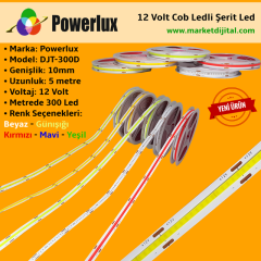 Powerlux 12 Volt COB Led Şerit Metrede 320 Led (5Mt)