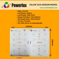 24x3 Watt Edison 3535 Ledli 210x145mm Modül 12 Seri 2 Paralel