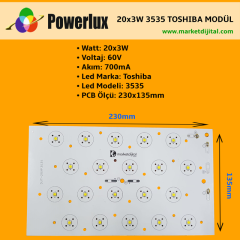 20x5 Watt Samsung Ledli 3535 Ledli Modül 230x135mm