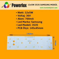 12x5 Watt Samsung Ledli  3535  Modül 145x45mm