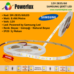 Samsung Ledli 12V 2835 Tek Çipli 60 Led Şerit Led IP65 (5 Metre)