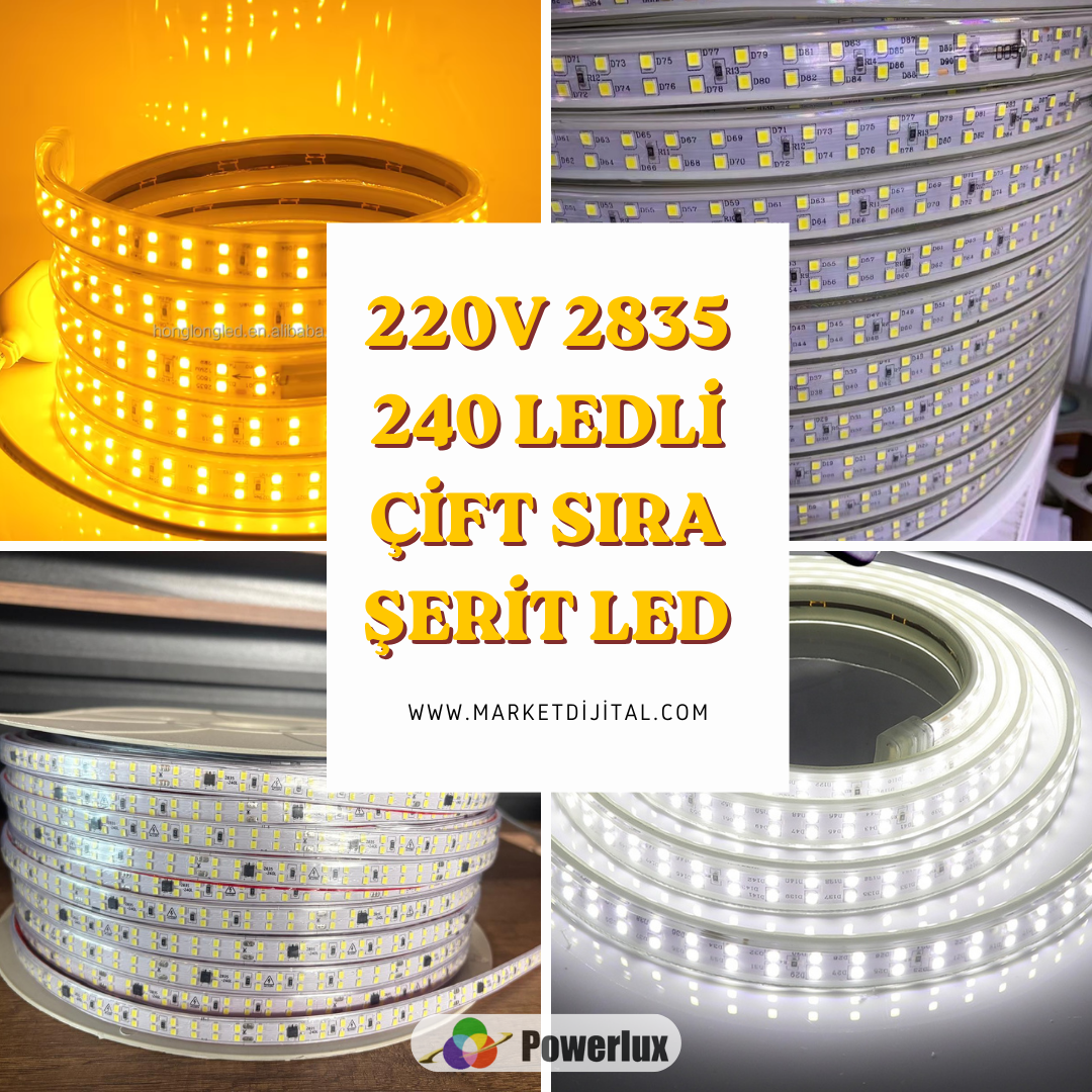 220 VOLT 2835/METREDE 240 LEDLİ ÇİFT SIRA ŞERİT LED (100 metre)