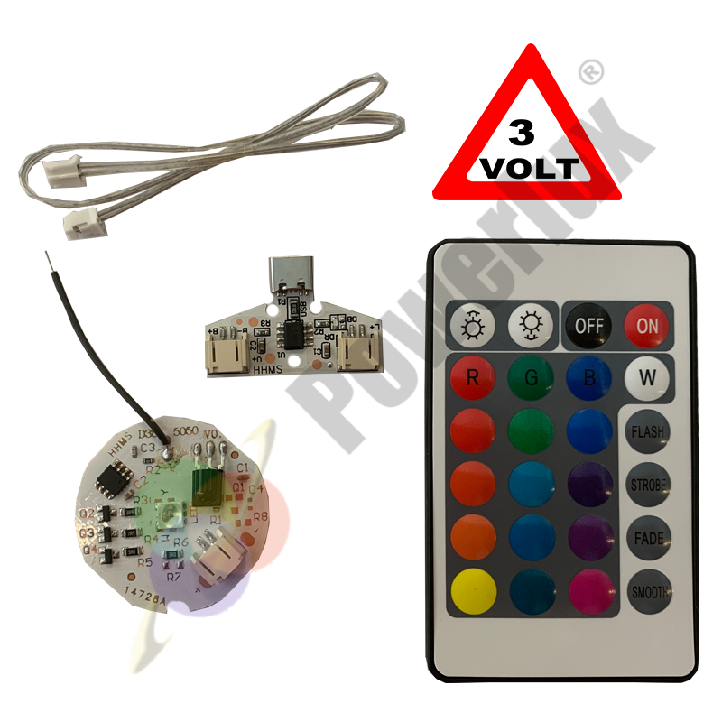 3 Volt 37mm RGB IR Kumandalı Type-C Soketli Dokunmatik Led Modül
