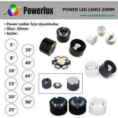 Tekli Kılıflı Power Led Lensi Led Mercek 20mm 90 Derece Şeffaf