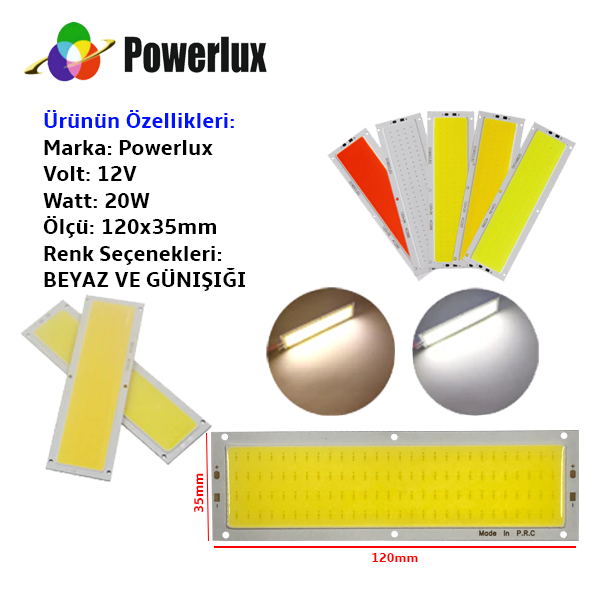 Powerlux 12V 20W COB LED 120x35mm Günışığı