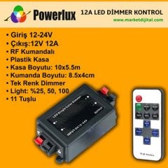 Powerlux Şerit Led Kontrol RF Kumandalı Dimmer 12A 12-24V 11 Tuş